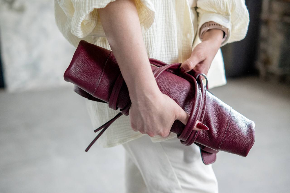 Женская бордовая сумка-шоппер из натуральной кожи