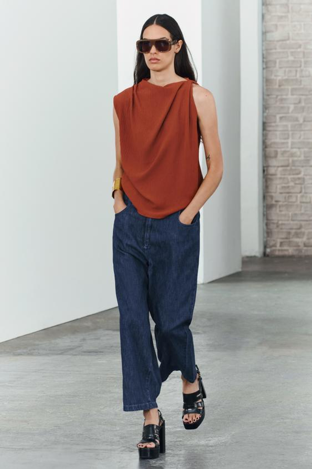 ZARA ТОП АСИММЕТРИЧНОГО КРОЯ В СТИЛЕ РУСТИК, МЕДНЫЙ