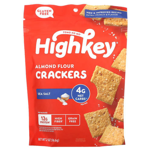HighKey, Крекеры из миндальной муки, морская соль, 56,6 г (2 унции)