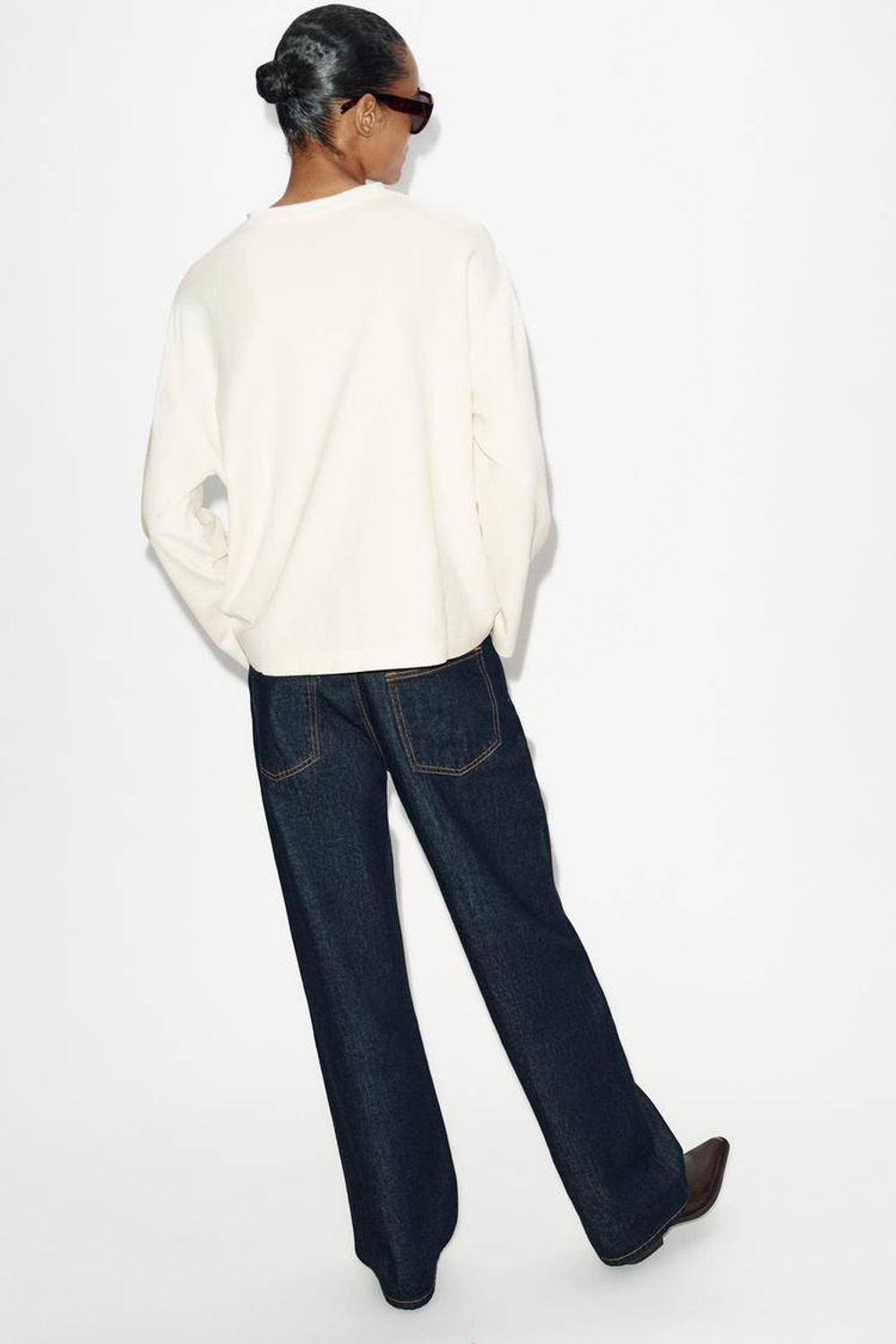 ZARA ФУТБОЛКА С ДЛИННЫМИ РУКАВАМИ, ЖЕЛТОВАТО-БЕЛЫЙ