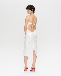 Платье миди из пайеток с открытой спиной