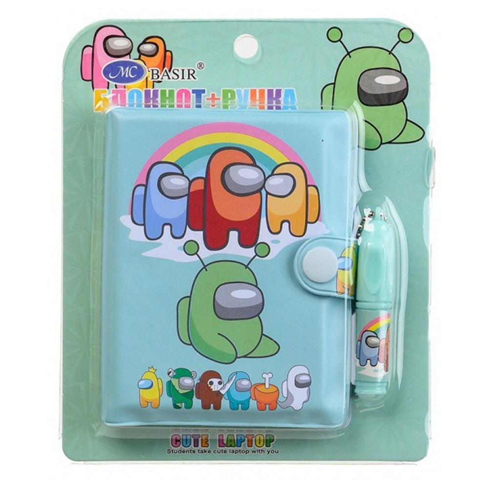 Блокнот детский Basir на кнопке, с ручкой, формат А7, серия "Астронавты", переплет ПВХ, 10.5*8 см, 48 листов, ассорти