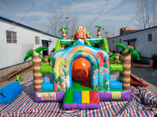 Надувной батут для бизнеса "Хамелеон и динозавры", 8*5*4,5 м