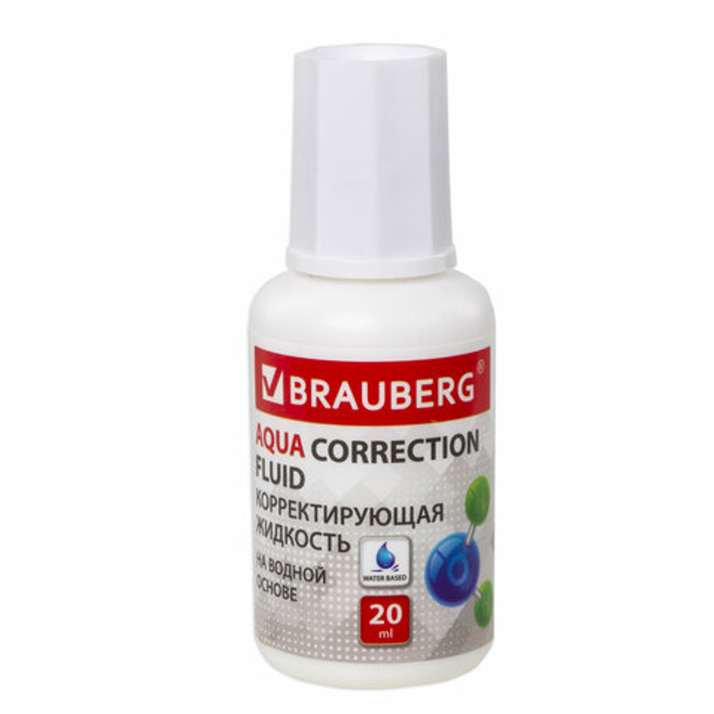 Корректирующая жидкость BRAUBERG "Aqua" на водной основе 20 мл, с кисточкой
