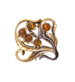 AM-3473 Брошь «Ландыш серебристый» (латунь, янтарь)