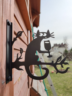 Кашпо подвесное Кот с бокалом, кронштейн для подвесного кашпо, держатель для цветов