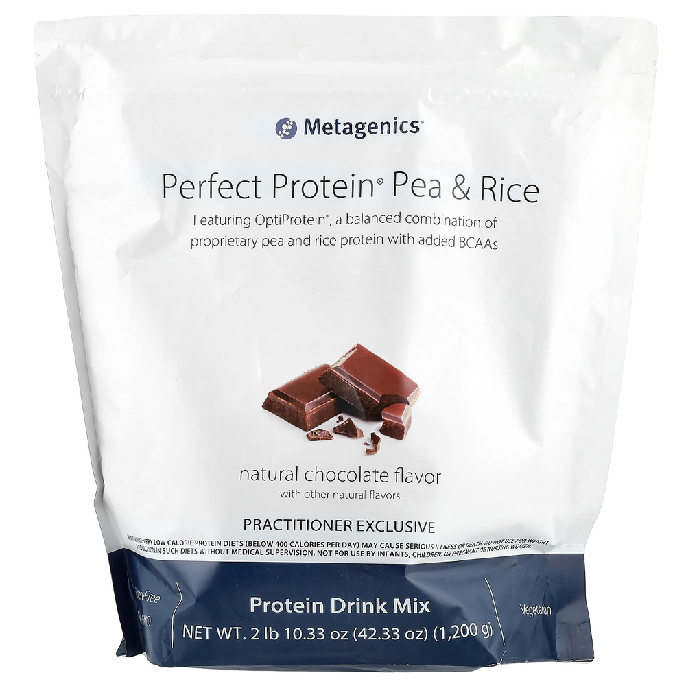 Metagenics, Perfect Protein®, горох и рис, натуральный шоколад, 1200 г (2 фунта 10,33 унции)
