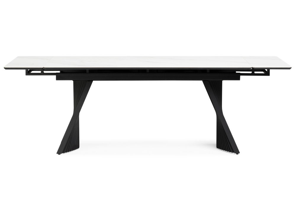 Керамический стол Woodville Вейв 160(220)х89х75 белый мрамор snow white, черный, ножки черные