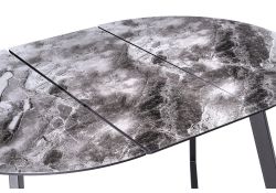 Стеклянный стол Алингсос 100(140)х100х76 черная шагрень / мрамор серый
