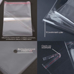Пакеты БОПП прозрачные со скотчем, швами и выпускным отверстием для упаковки