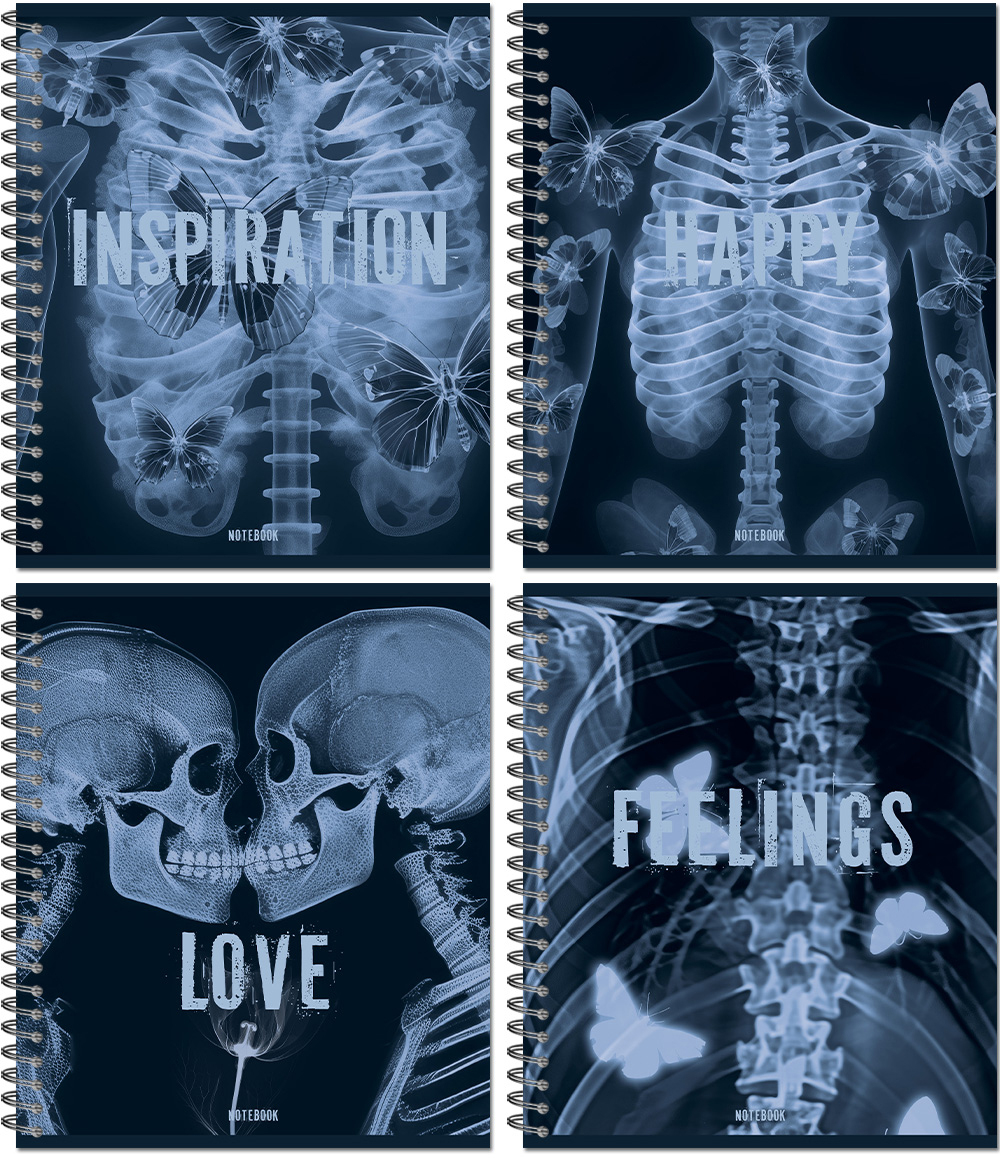 Тетрадь общая 96л, РЕНТГЕН, обложка-мелов.картон+софттач-лак, металлический гребень, клетка