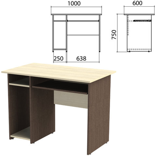 Стол компьютерный "Канц", 1000х600х750, с тумбой, цвет дуб молочный/венге (КОМПЛЕКТ)