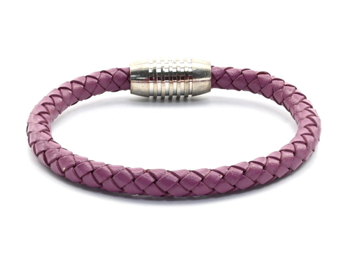 Браслет плетеный из кожи цв. сиреневый, 20 см