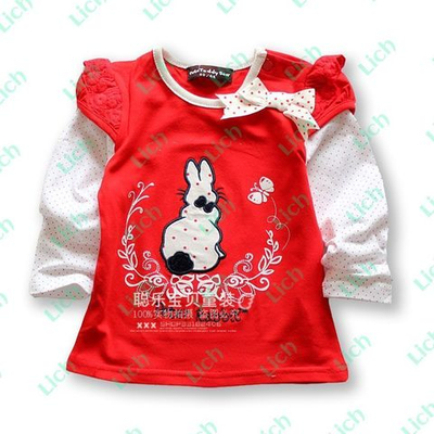 Лонгслив детский с двойными рукавами и аппликацией кролика