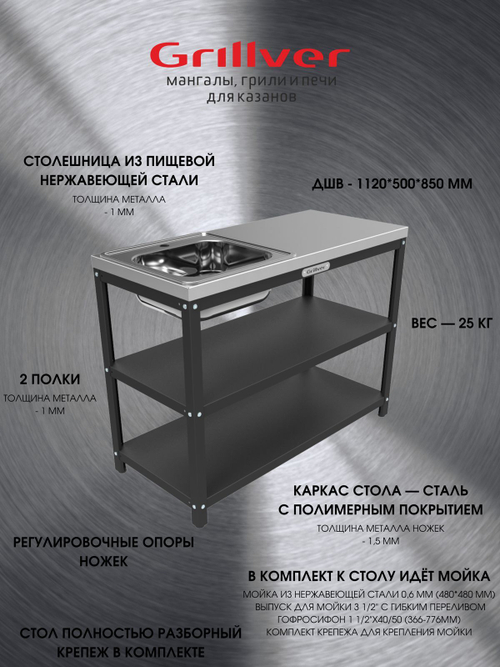 Столик для барбекю с мойкой Grillver 1120