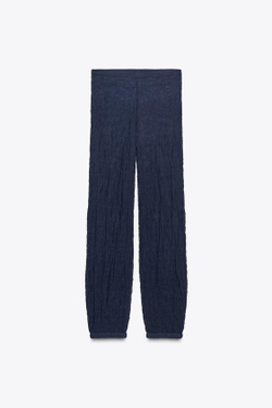 ZARA БРЮКИ ИЗ ТОНКОГО ТРИКОТАЖА С ЭФФЕКТОМ ЖАТОСТИ, МОРСКОЙ СИНИЙ