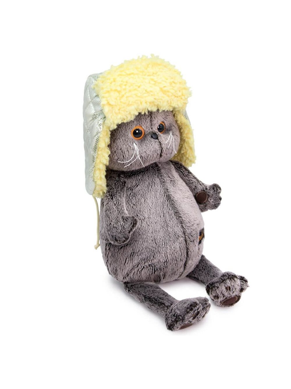 Мягкая игрушка Басик в стеганой шапке-ушанке 19см