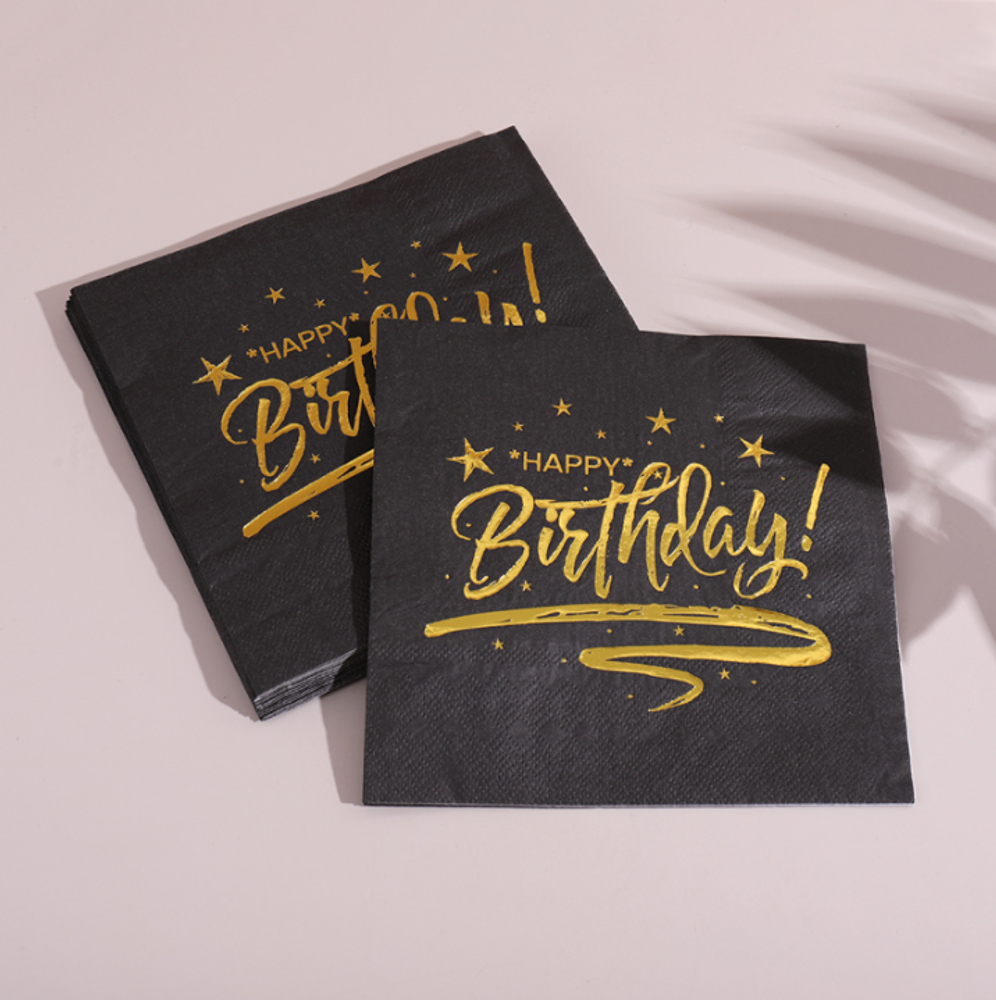 Салфетки праздничные &quot;Black Gold Birthday&quot;