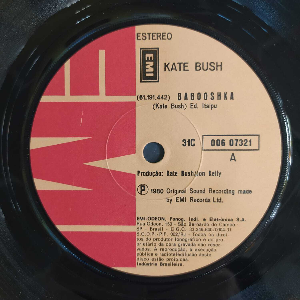 Kate Bush - Babooshka (Бразилия 1980г.) 7", Single, 33 ⅓ RPM
