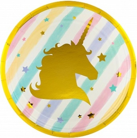 Тарелки (7''/18 см) Полосатый Единорог Разноцветный Металлик 6 шт.