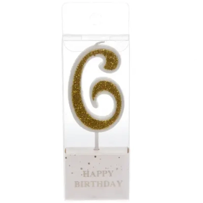 Свеча для торта Цифра Иллюзия «6» 9,5 см, золото