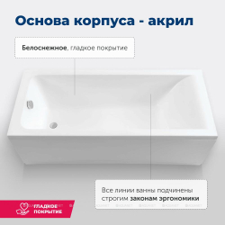 Акриловая ванна Aquanet (Акванет) Bright 180x80 с каркасом