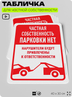 Табличка для частной территории "Частная собственность, парковки нет", на дом, для участка, организаций, предупреждающая, 40х30 см, Silver Plane x Айдентика Технолоджи