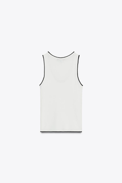 ZARA ТРИКОТАЖНЫЙ ТОП С ОКАНТОВКОЙ, БЕЛЫЙ/МОРСКОЙ СИНИЙ