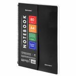 Тетрадь А4 80 л. BRAUBERG "Metropolis" спираль пластиковая клетка обложка пластик черный (4 штуки в упаковке)
