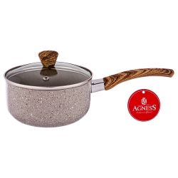 КОВШИК AGNESS "АРКТИК" АНТИП. ПОКР. РУЧКА SOFT TOUCH И СТЕКЛ. КРЫШКОЙ 1000 МЛ (КОР=24ШТ.) 14*7 СМ