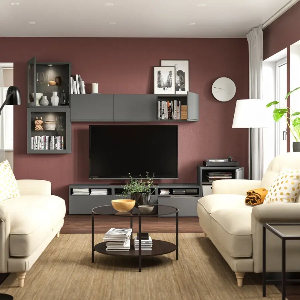 Комбинация для хранения ТВ - IKEA BESTÅ/BESTA, 211x42x300см, темно-серый, БЕСТО ИКЕА