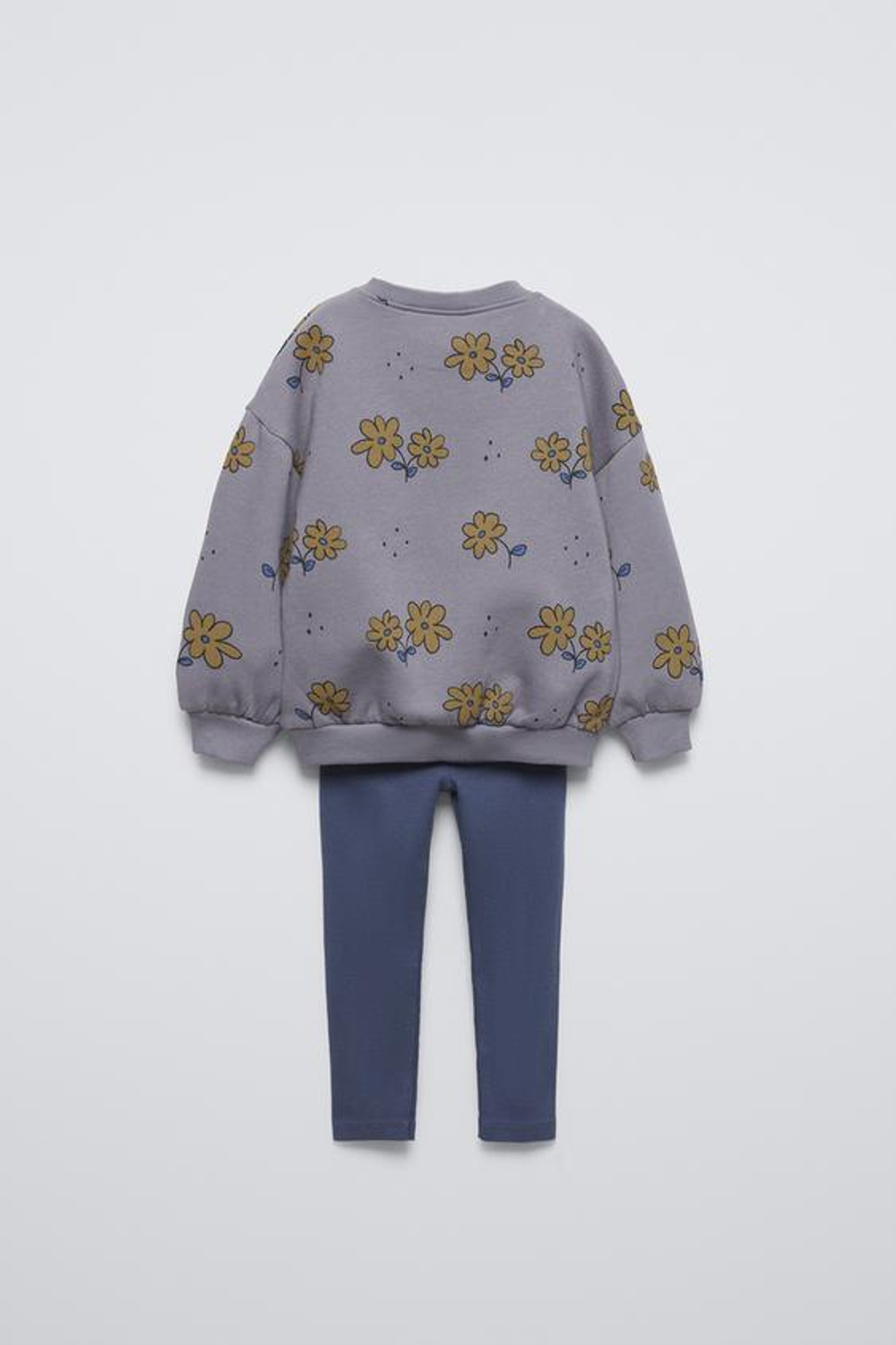 ZARA КОМПЛЕКТ ИЗ ТОЛСТОВКИ С ЦВЕТОЧНЫМ ПРИНТОМ И ЛЕГИНСОВ В РУБЧИК, АНТРАЦИТОВО-СЕРЫЙ