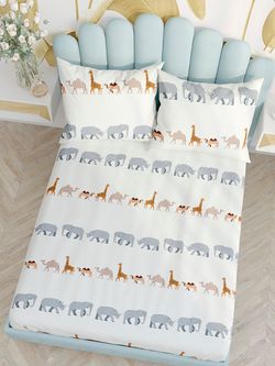 Постельное белье Сказка "Саванна" 2-спальный Наволочка 50х70 см 2 шт Простынь на резинке 160х200 см Пододеяльник 175х215 см, перкаль