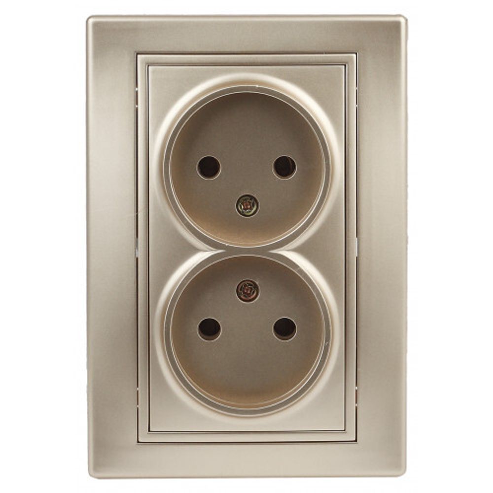 Розетка Intro Plano 1-204-04 без заземления двойная 2х2P, 16А-250В, IP20, СУ, Plano, шампань