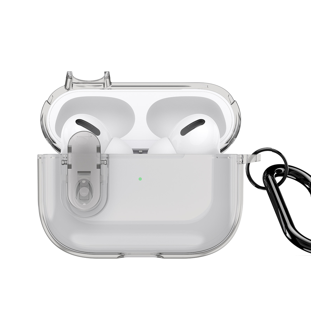 Прозрачный чехол серого цвета от Dux Ducis для наушников AirPods Pro 2, серия PECL Series Case, в комплекте с карабином