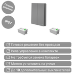 Беспроводной выключатель GRITT Evolution 2кл. графит комплект: 1 выкл. IP67, 2 реле 1000Вт, EV221220GR