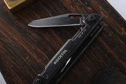 Нож-мультитул Rocktol 15 в 1 нержавеющая сталь, черный, кожаный чехол