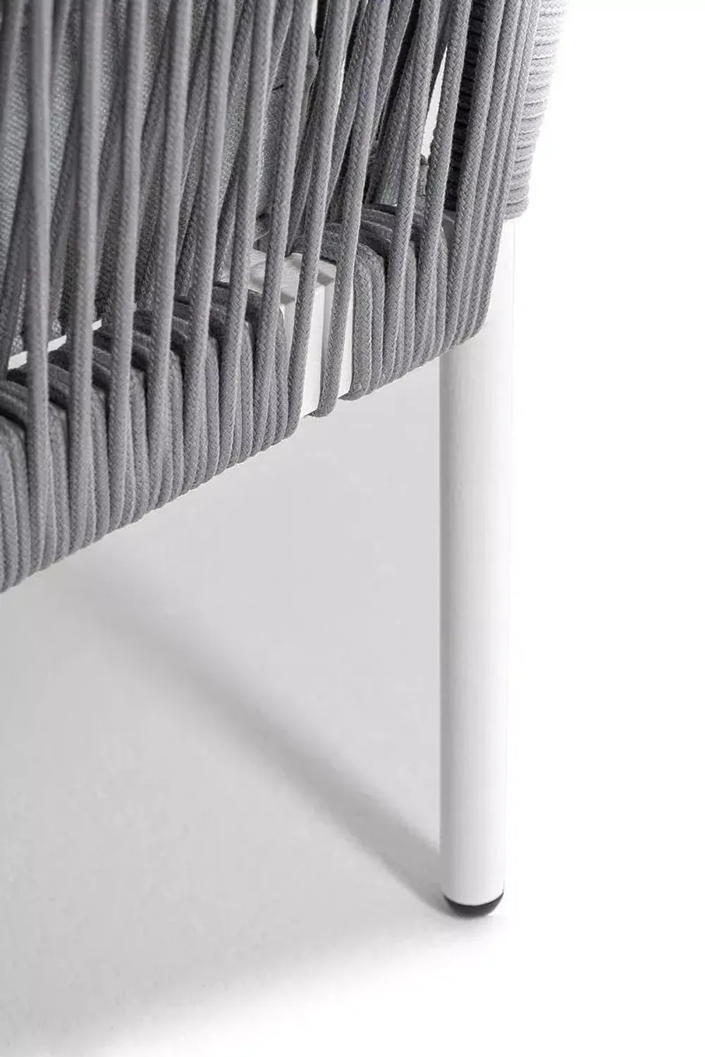 "Канны" угловой модуль плетеный из роупа, каркас алюминий белый шагрень, роуп светло-серый круглый, ткань светло-серая