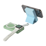 Внешний аккумулятор MagSafe с подставкой Студия Артемия Лебедева «Пауэрбанкус: Разветвитель» (10000 мА·ч) Беспроводная зарядка: Qi 15 Вт, магнитное крепление для зарядки Apple Watch (Qi 2 Вт). Проводная зарядка: USB-C. Есть Lightning для зарядки аккумулят