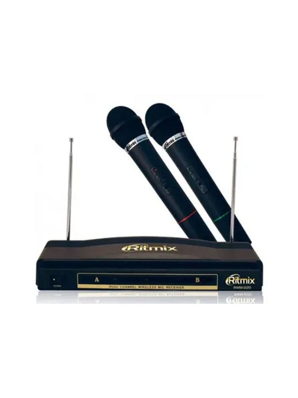 RITMIX RWM-220 {2 микрофона: 87.5 МГц - 92 МГц; раб. частоты: 100 Гц - 10 000 Гц;Чувств.: -30 дБ +/-3 дБ; пит. системы: AC 220 в  / 500 мА}