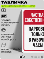 Табличка для частной территории "Частная собственность, парковка в рабочие часы", на дом, для участка, организаций, предупреждающая, 40х30 см, Silver Plane x Айдентика Технолоджи