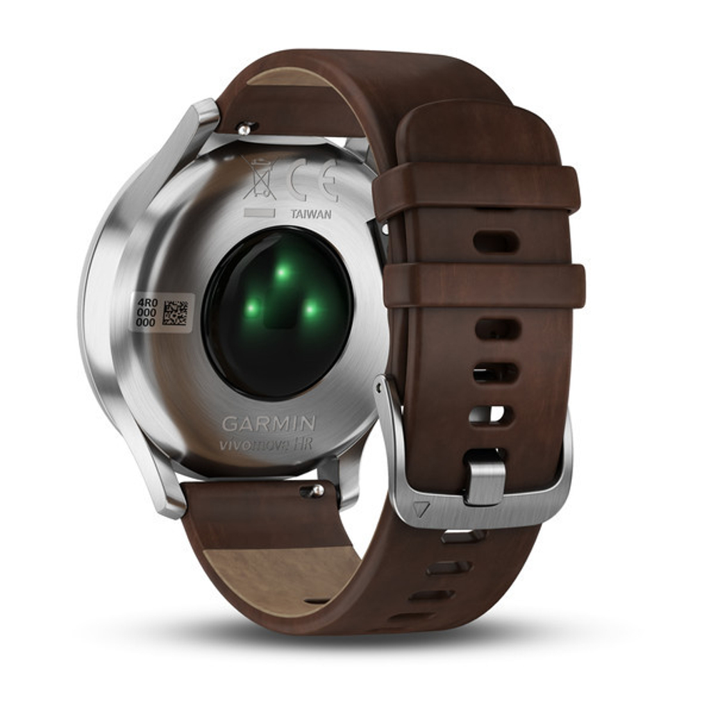 Часы Garmin Vivomove HR Premium, серебряные с темно-коричневым кожаным ремешком (010-01850-24)
