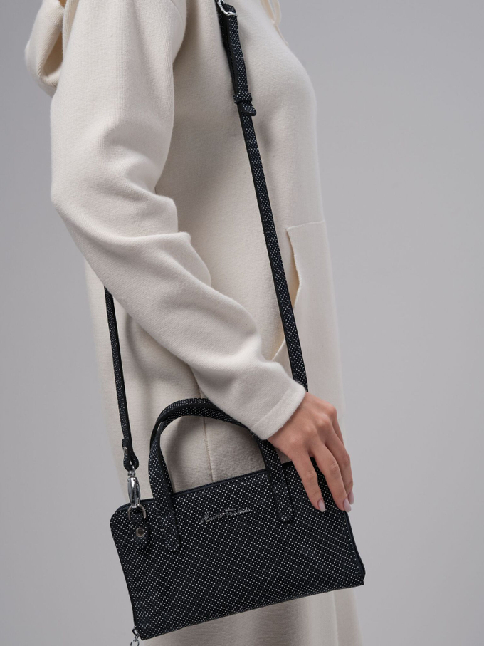 Сумка кожаная кросс-боди темно-синяя горох