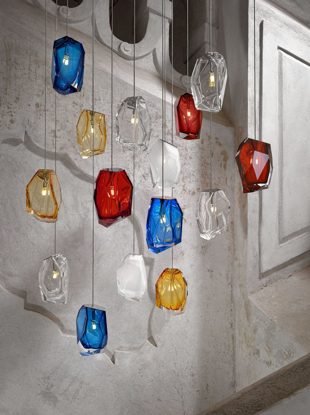 Pendant design lamp Crystal Rock by Lasvit (Red)