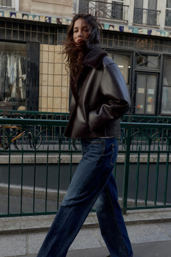 ZARA ДВУСТОРОННЯЯ КУРТКА ИЗ ИСКУССТВЕННОЙ КОЖИ, КОРИЧНЕВЫЙ