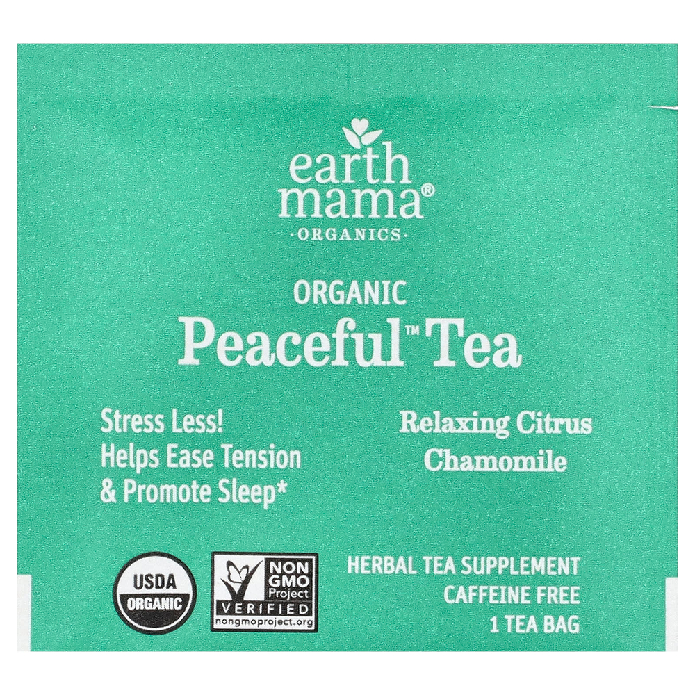 Earth Mama, Organics, Organic Peaceful™ Tea, расслабляющий чай с цитрусовыми и ромашкой, без кофеина, 16 чайных пакетиков, 24,8 г (0,87 унции)