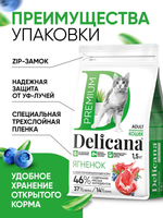 Сухой полнорационный корм для взрослых кошек с ягненком DELICANA 1,5кг