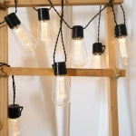 Гирлянда для улицы «Лампа» 3м, 15 ламп LED чёрный провод, 2 реж, IP-55, Теплый белый (солнечная батарея).