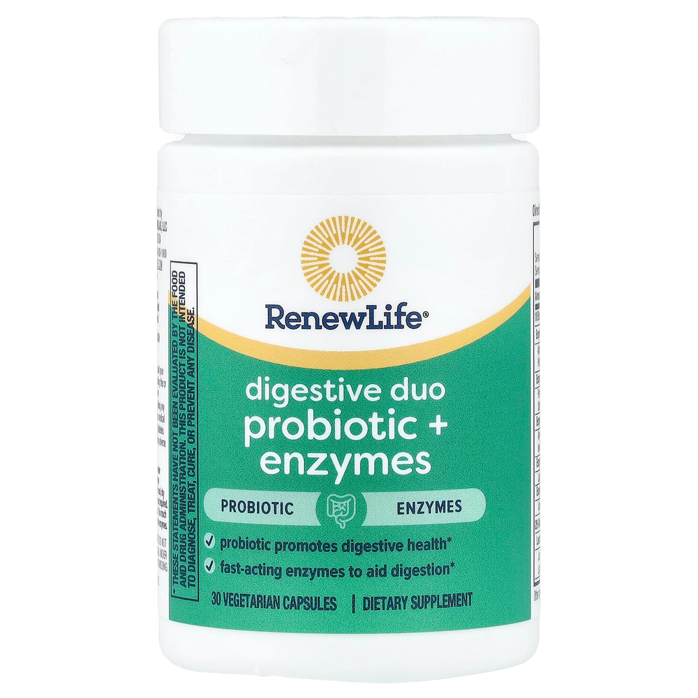Renew Life, Digestive Duo Probiotic + Enzymes, 30 вегетарианских капсул