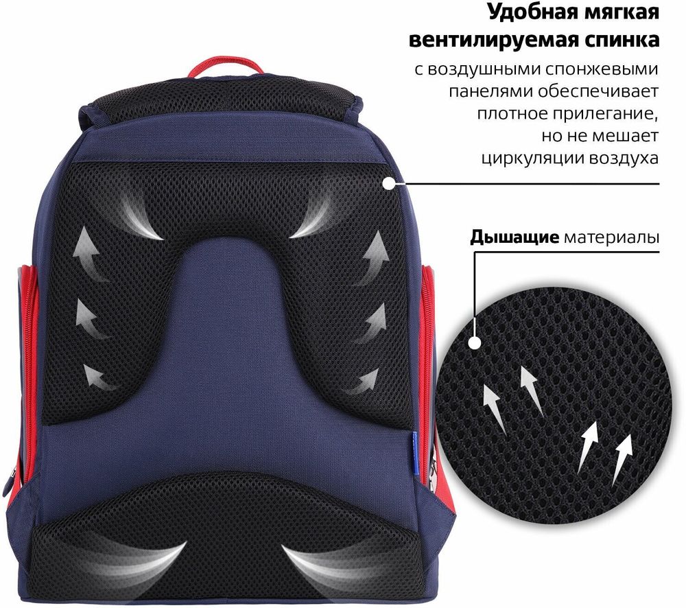 Рюкзак BRAUBERG CLASSIC, легкий каркас, премиум материал, Lion, синий, 37х32х21 см, 228829